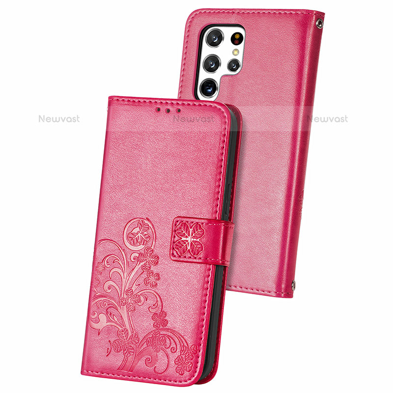 Leather Case Stands Flip Flowers Cover Holder for Samsung Galaxy S22 Ultra 5G