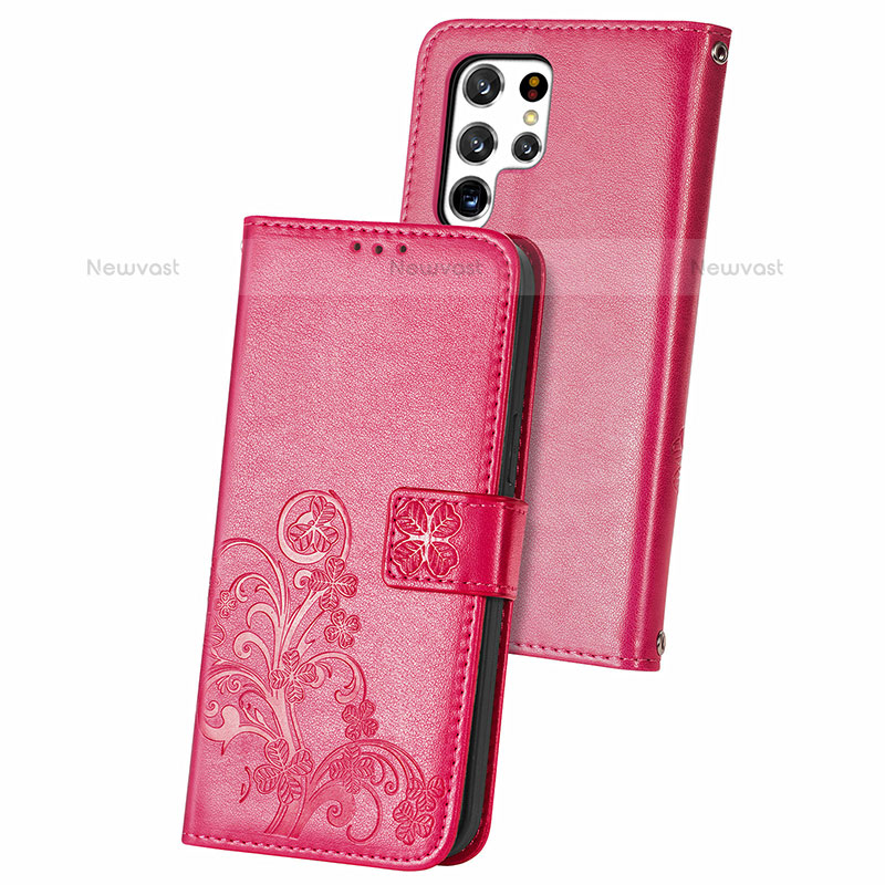 Leather Case Stands Flip Flowers Cover Holder for Samsung Galaxy S23 Ultra 5G