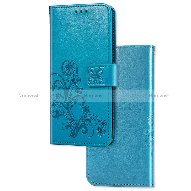 Leather Case Stands Flip Flowers Cover Holder for Sony Xperia 1 Blue