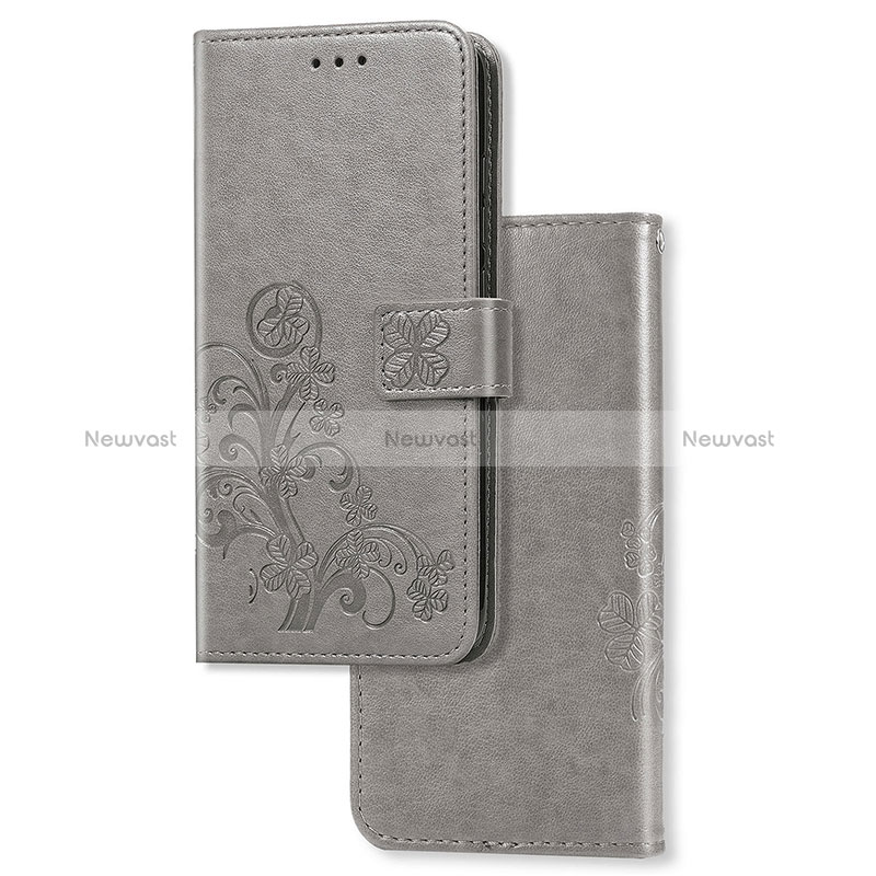 Leather Case Stands Flip Flowers Cover Holder for Sony Xperia 1 II Gray