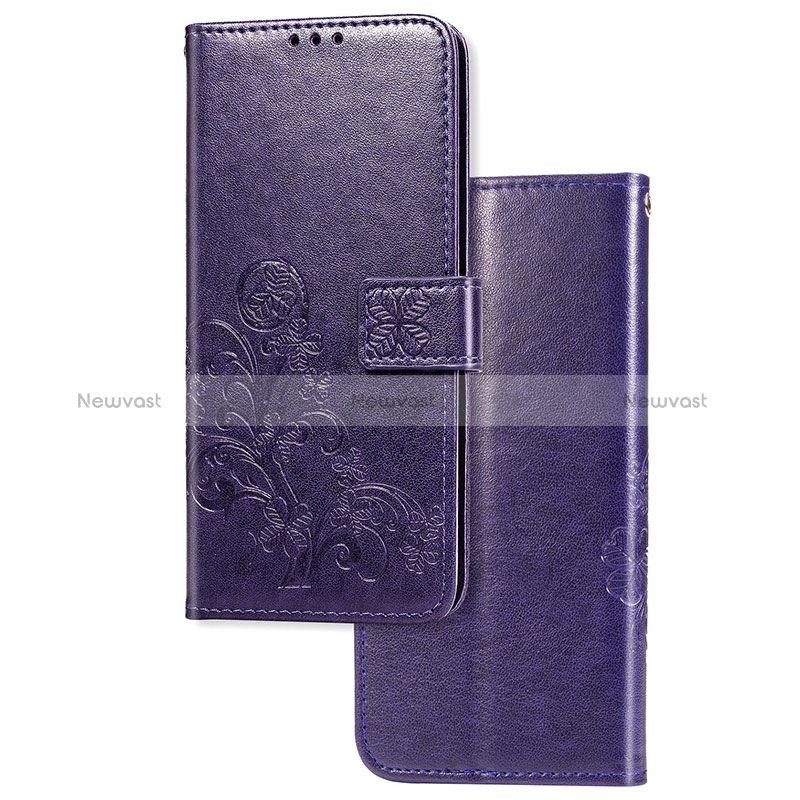 Leather Case Stands Flip Flowers Cover Holder for Sony Xperia 1 II Purple