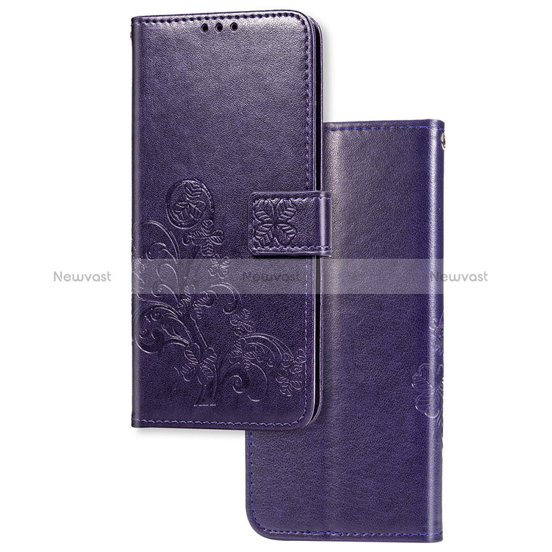 Leather Case Stands Flip Flowers Cover Holder for Sony Xperia 1 Purple