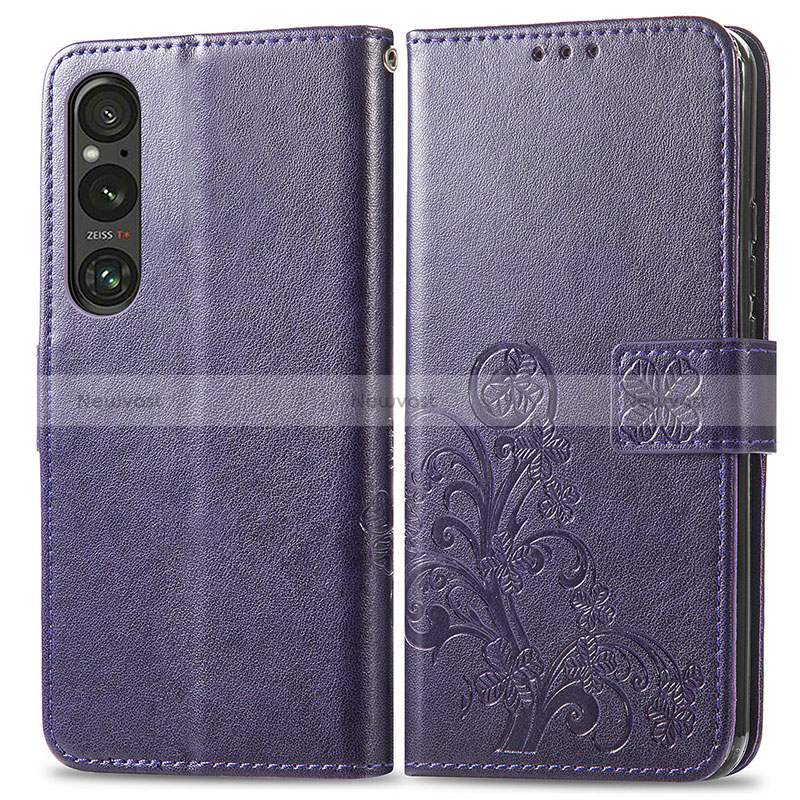 Leather Case Stands Flip Flowers Cover Holder for Sony Xperia 1 V