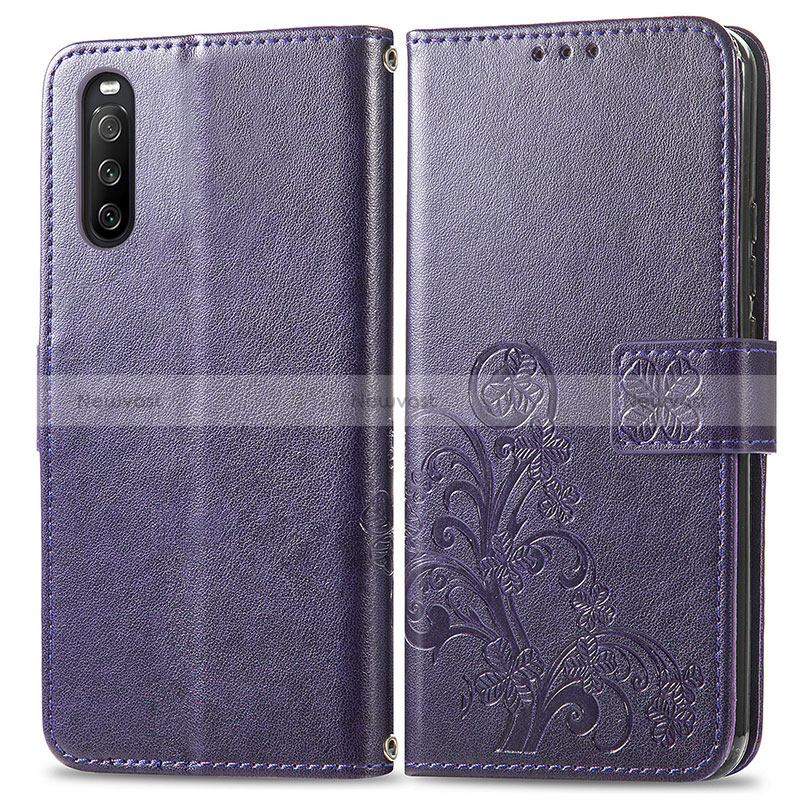 Leather Case Stands Flip Flowers Cover Holder for Sony Xperia 10 III