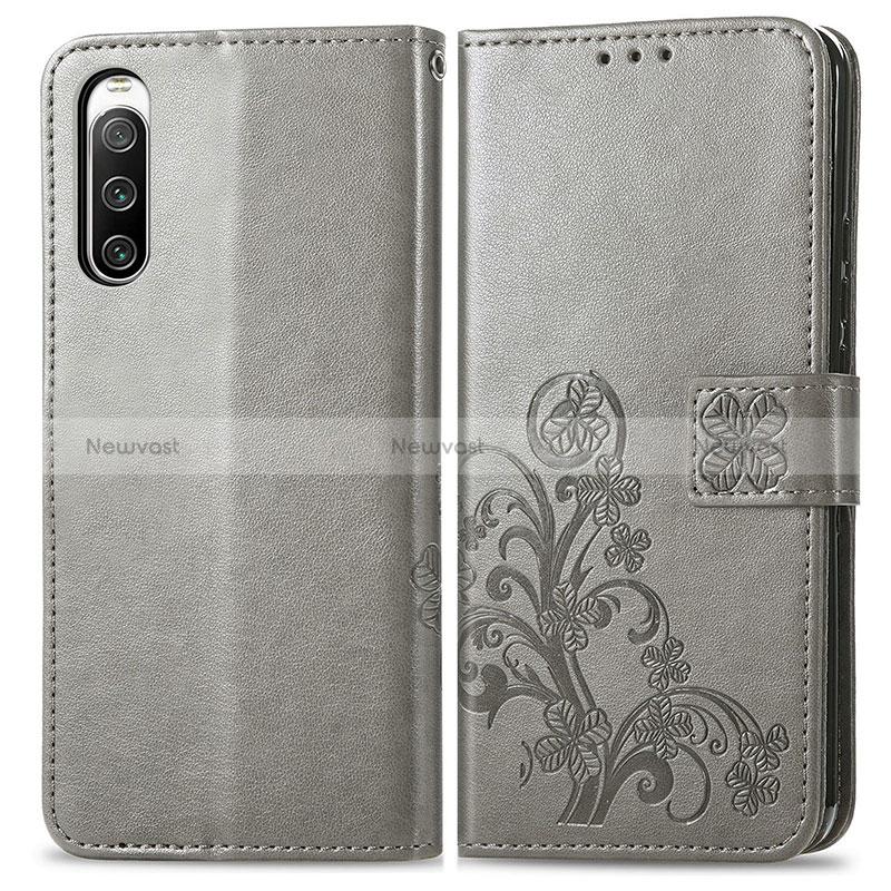 Leather Case Stands Flip Flowers Cover Holder for Sony Xperia 10 IV Gray