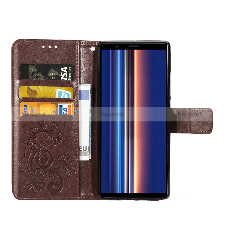 Leather Case Stands Flip Flowers Cover Holder for Sony Xperia 5