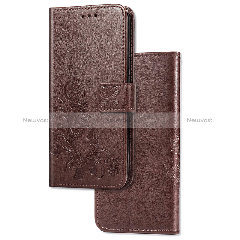 Leather Case Stands Flip Flowers Cover Holder for Sony Xperia 5 Brown