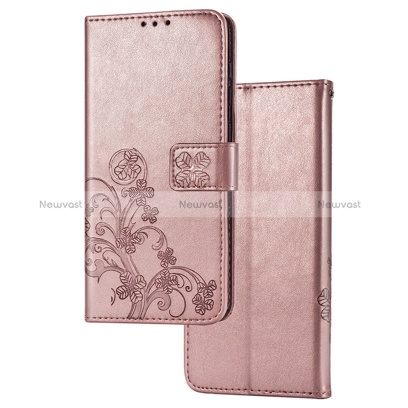 Leather Case Stands Flip Flowers Cover Holder for Sony Xperia L4 Pink