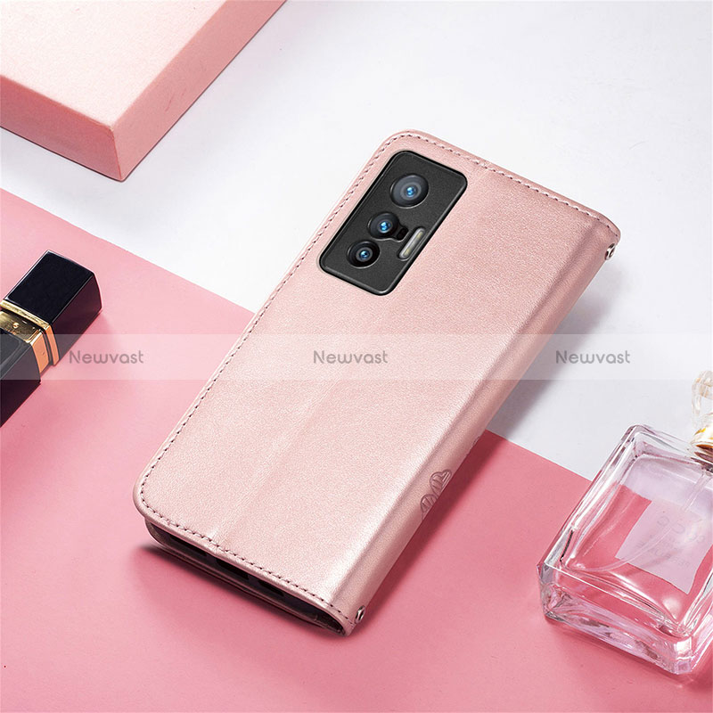 Leather Case Stands Flip Flowers Cover Holder for Vivo X70 5G