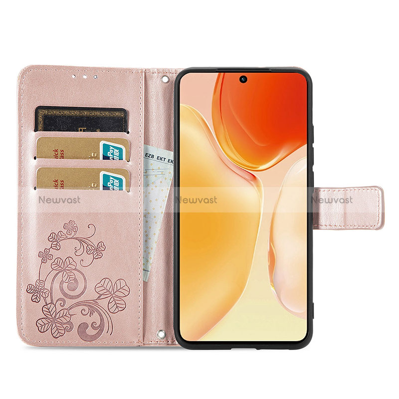 Leather Case Stands Flip Flowers Cover Holder for Vivo X70 5G