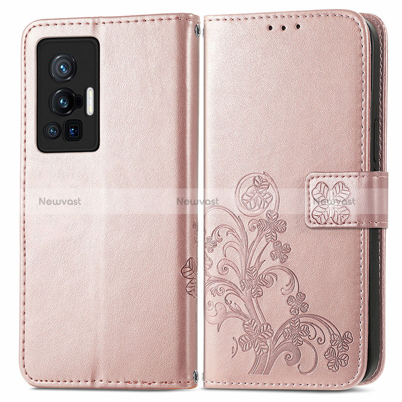 Leather Case Stands Flip Flowers Cover Holder for Vivo X70 Pro 5G