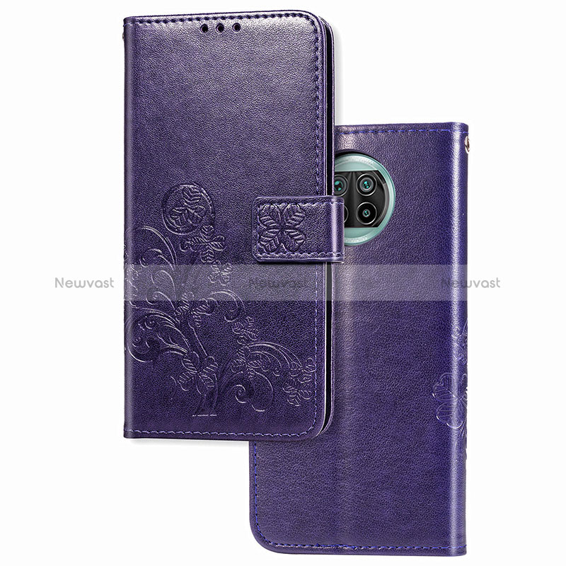 Leather Case Stands Flip Flowers Cover Holder for Xiaomi Mi 10T Lite 5G Purple