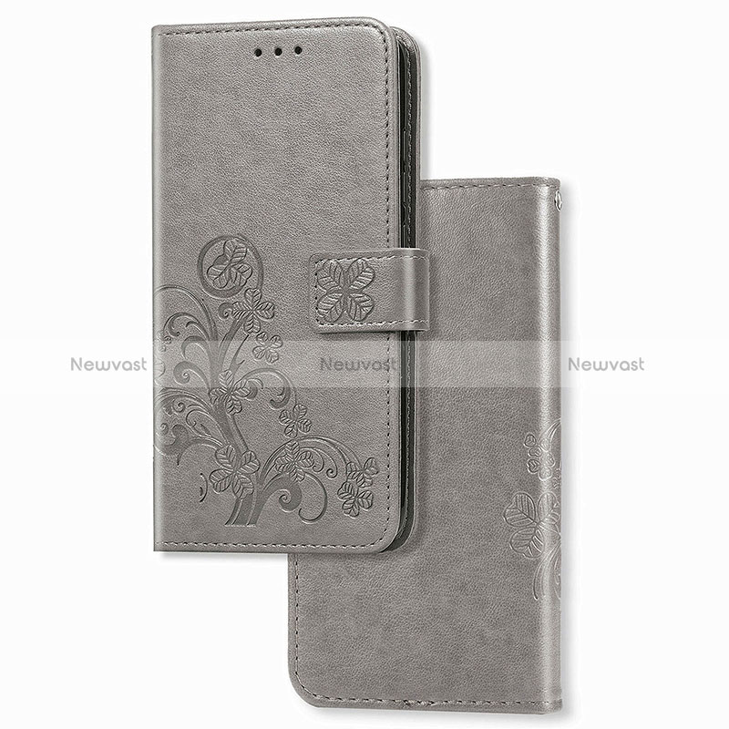 Leather Case Stands Flip Flowers Cover Holder for Xiaomi Mi 10T Pro 5G Gray