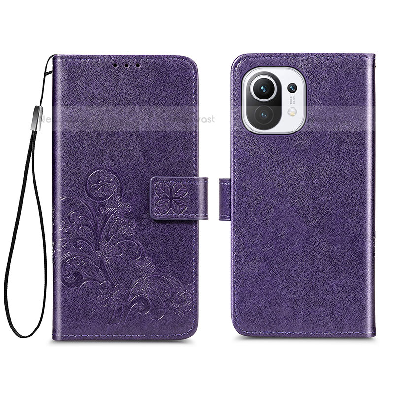 Leather Case Stands Flip Flowers Cover Holder for Xiaomi Mi 11 Lite 5G