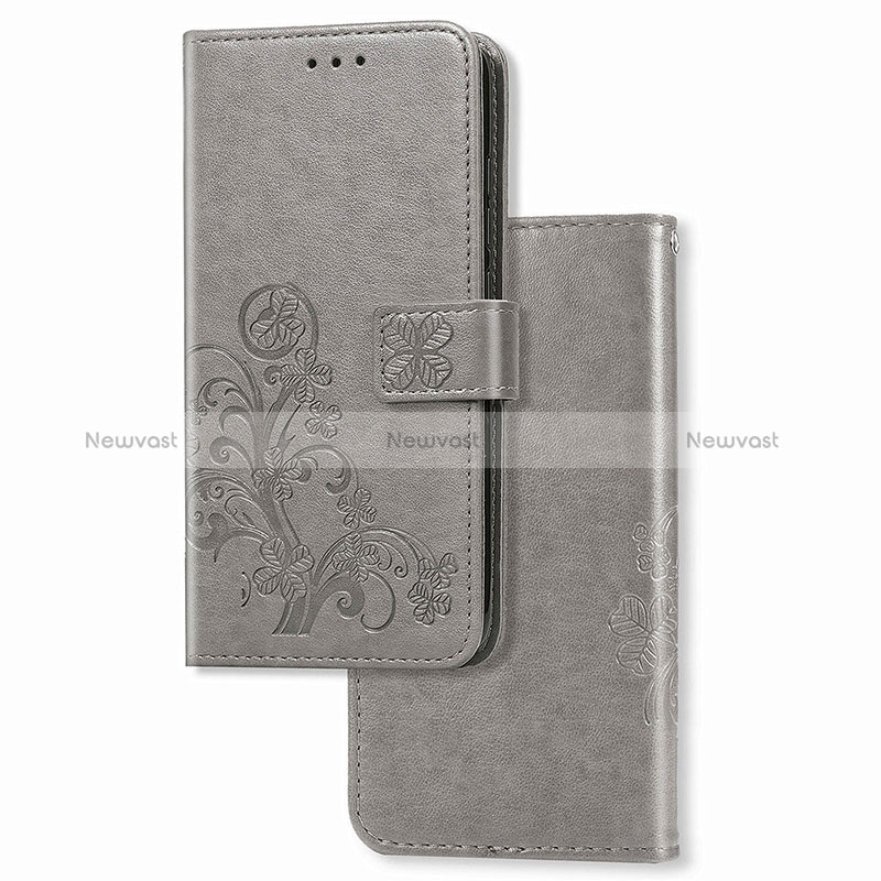 Leather Case Stands Flip Flowers Cover Holder for Xiaomi Poco M3 Gray