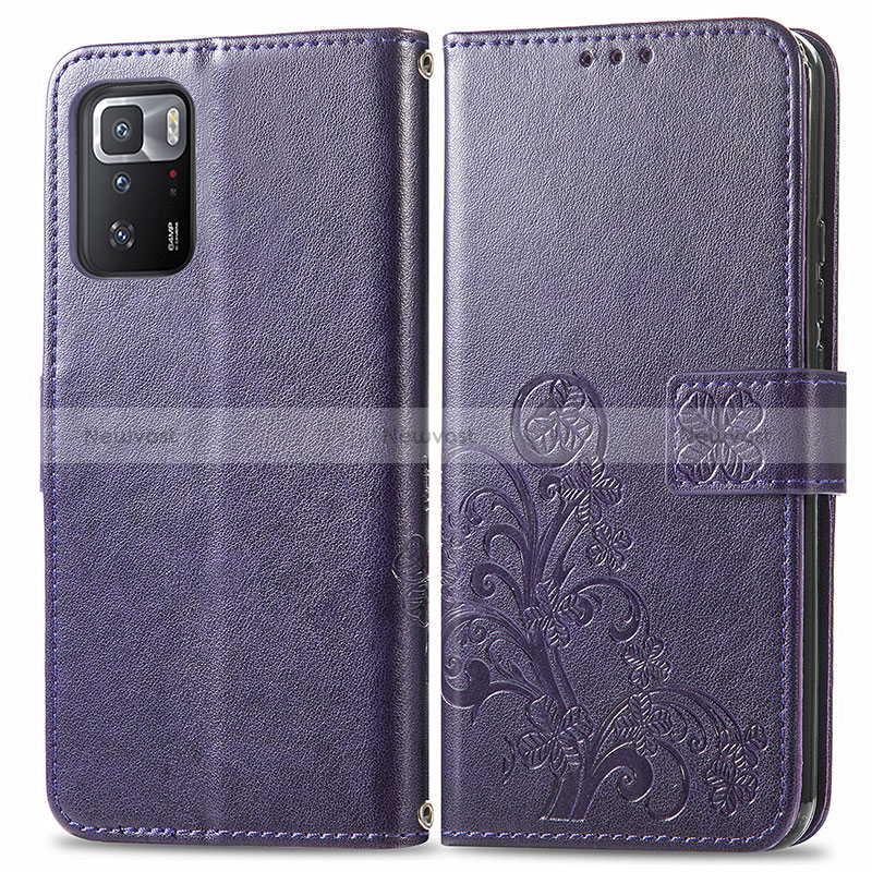 Leather Case Stands Flip Flowers Cover Holder for Xiaomi Poco X3 GT 5G Purple