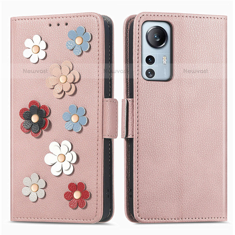 Leather Case Stands Flip Flowers Cover Holder L01 for Xiaomi Mi 12S 5G