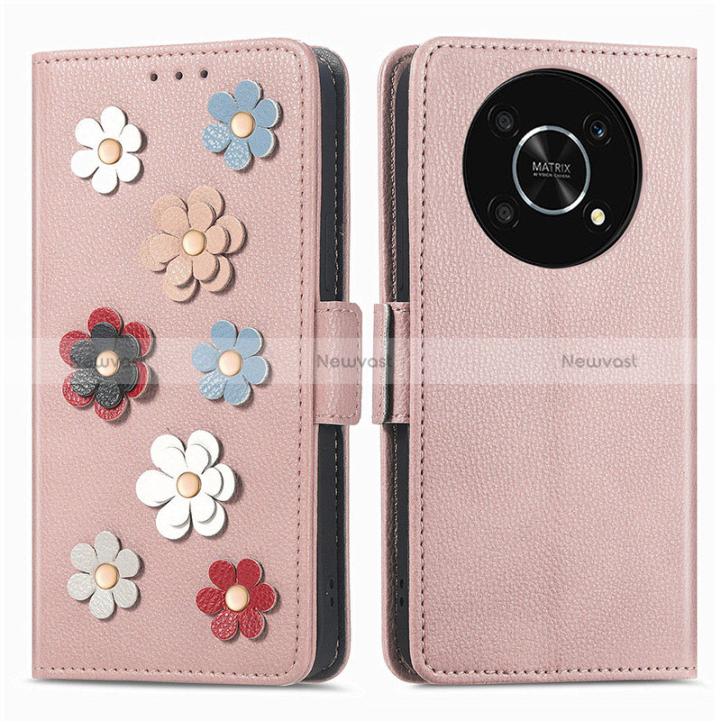 Leather Case Stands Flip Flowers Cover Holder S02D for Huawei Nova Y90