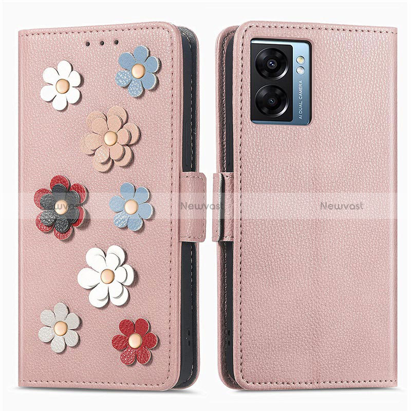 Leather Case Stands Flip Flowers Cover Holder S02D for Oppo A57 5G