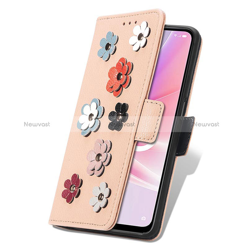 Leather Case Stands Flip Flowers Cover Holder S02D for Oppo A57 5G