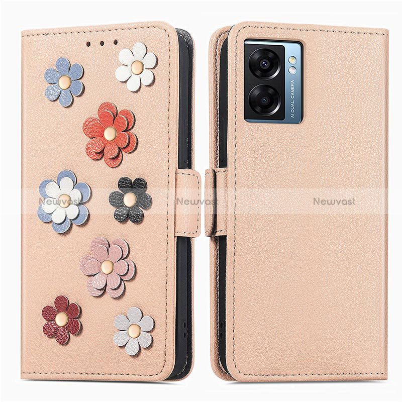 Leather Case Stands Flip Flowers Cover Holder S02D for Oppo A77 5G