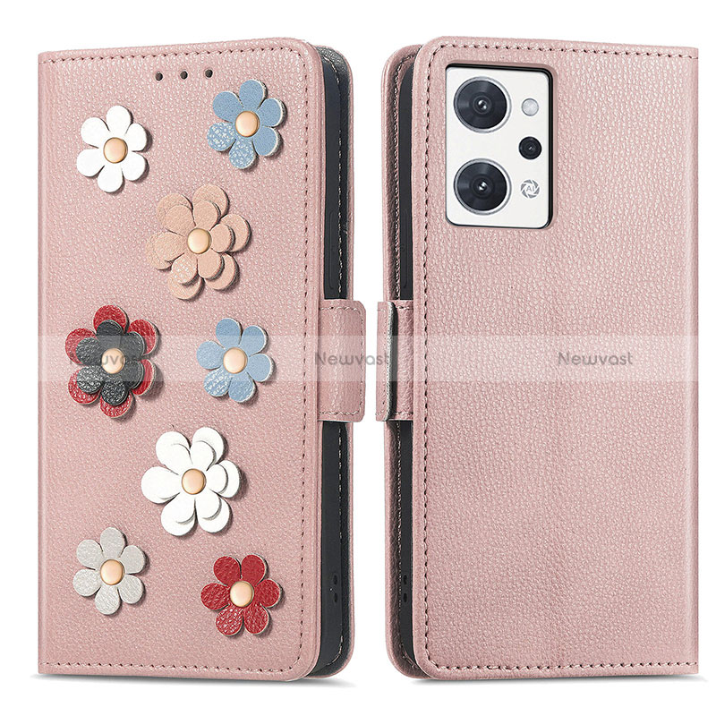 Leather Case Stands Flip Flowers Cover Holder S02D for Oppo Reno7 A
