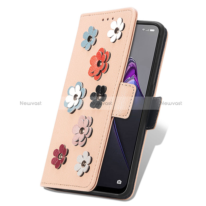 Leather Case Stands Flip Flowers Cover Holder S02D for Oppo Reno9 5G