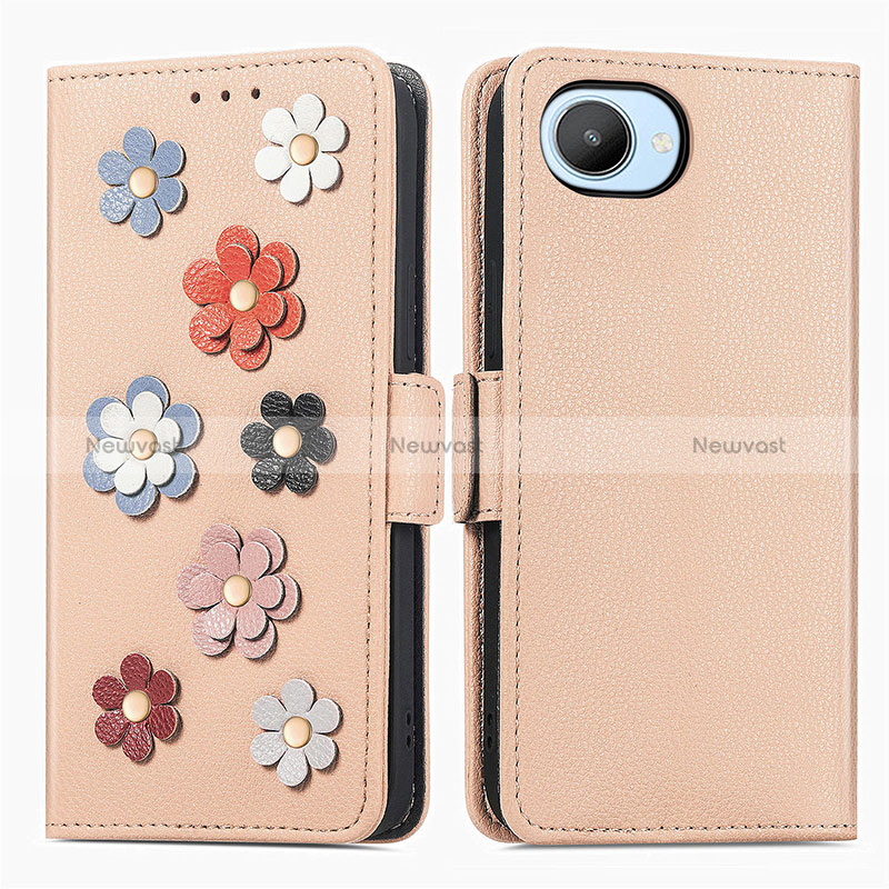 Leather Case Stands Flip Flowers Cover Holder S02D for Realme C30