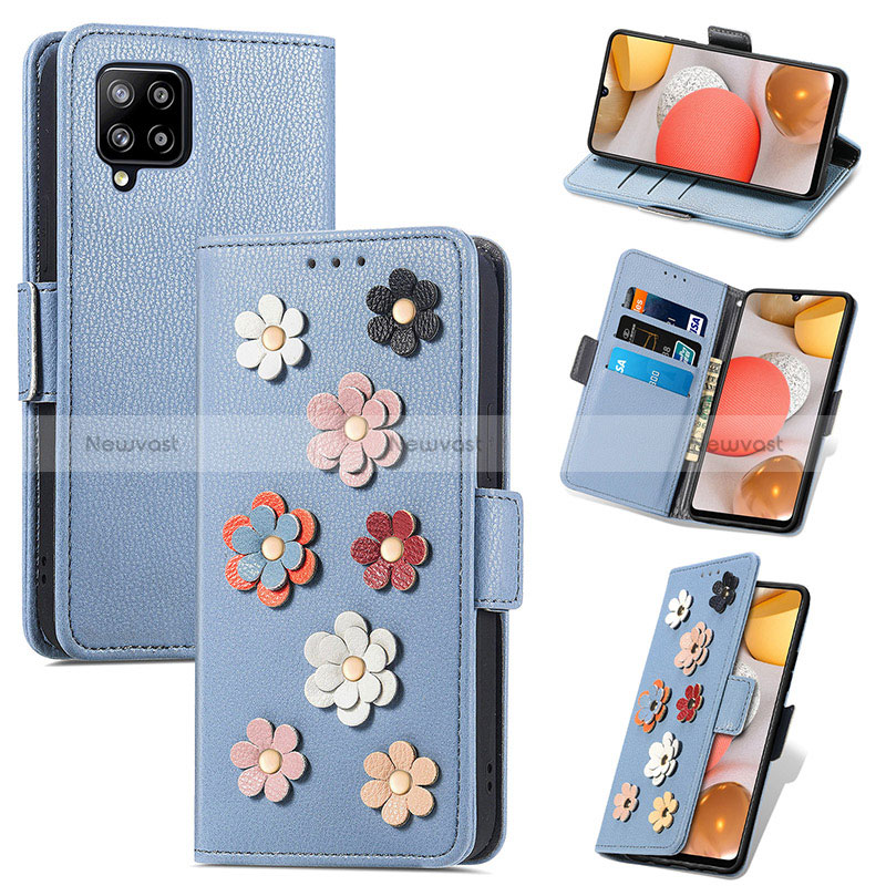 Leather Case Stands Flip Flowers Cover Holder S02D for Samsung Galaxy A42 5G