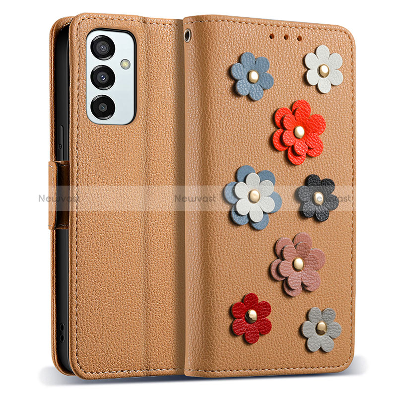 Leather Case Stands Flip Flowers Cover Holder S02D for Samsung Galaxy M23 5G