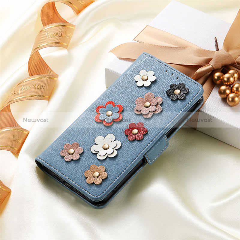 Leather Case Stands Flip Flowers Cover Holder S02D for Samsung Galaxy M23 5G