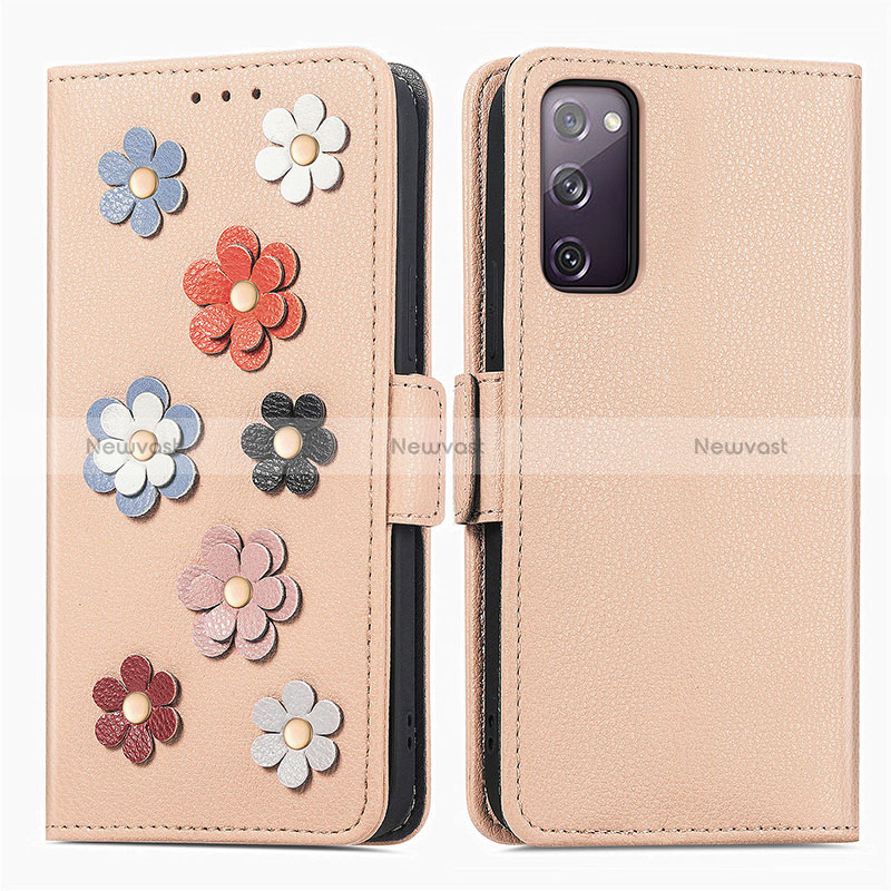 Leather Case Stands Flip Flowers Cover Holder S02D for Samsung Galaxy S20 Lite 5G Khaki