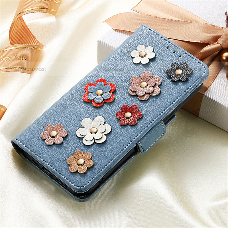 Leather Case Stands Flip Flowers Cover Holder S02D for Samsung Galaxy S21 FE 5G