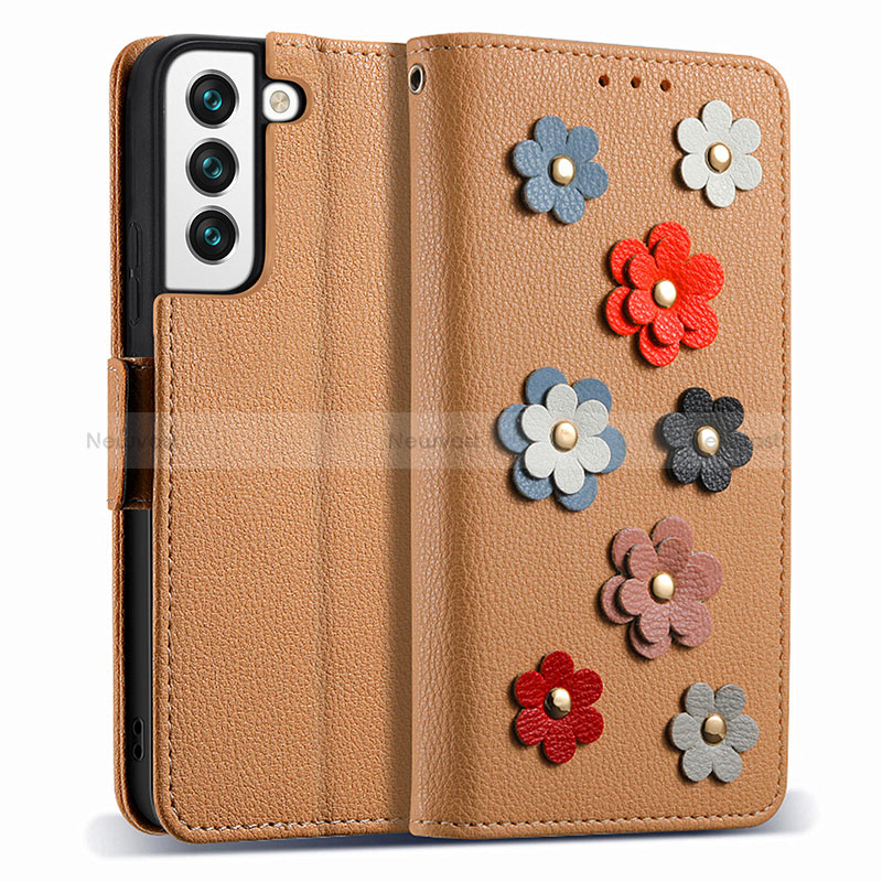 Leather Case Stands Flip Flowers Cover Holder S02D for Samsung Galaxy S22 Plus 5G