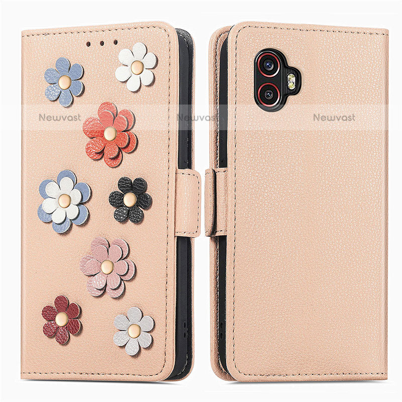 Leather Case Stands Flip Flowers Cover Holder S02D for Samsung Galaxy XCover 6 Pro 5G