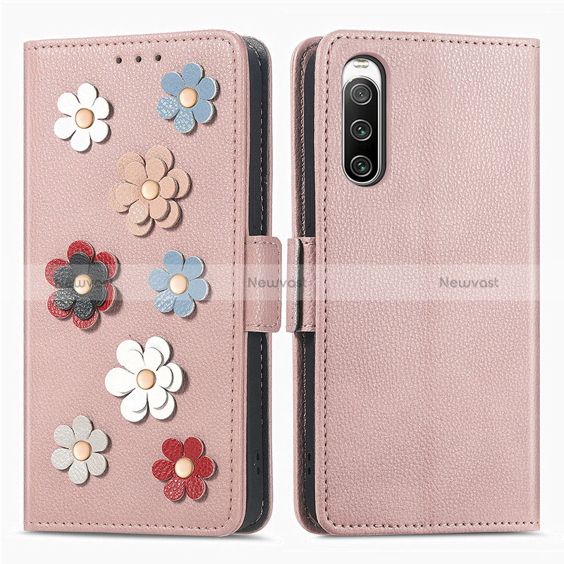 Leather Case Stands Flip Flowers Cover Holder S02D for Sony Xperia 10 IV
