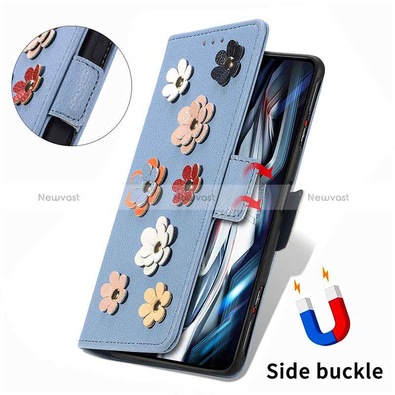 Leather Case Stands Flip Flowers Cover Holder S02D for Xiaomi Poco F4 GT 5G