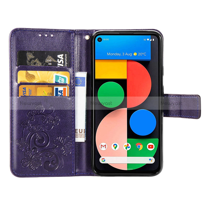 Leather Case Stands Flip Flowers Cover Holder S03D for Google Pixel 4a 5G