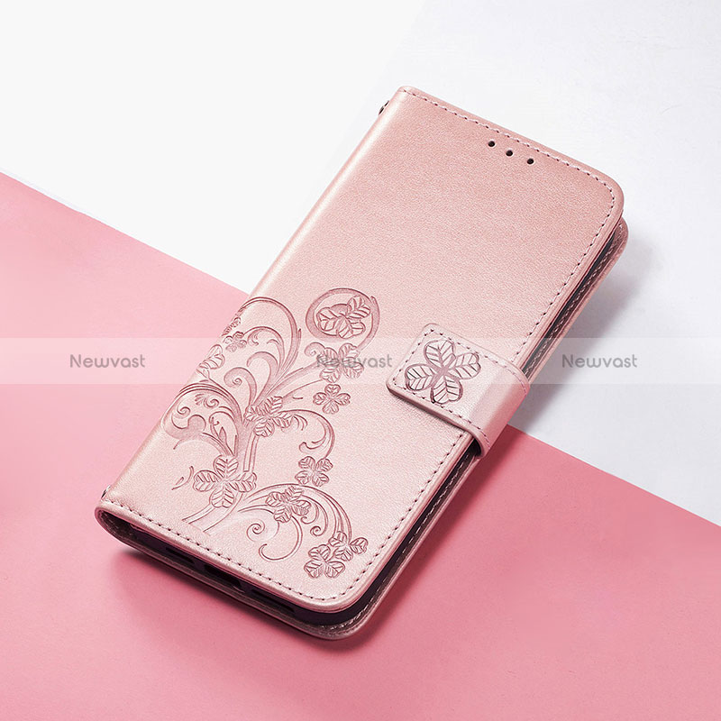 Leather Case Stands Flip Flowers Cover Holder S03D for Google Pixel 4a 5G Rose Gold