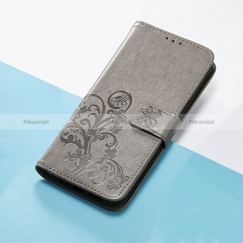 Leather Case Stands Flip Flowers Cover Holder S03D for Google Pixel 5 Gray