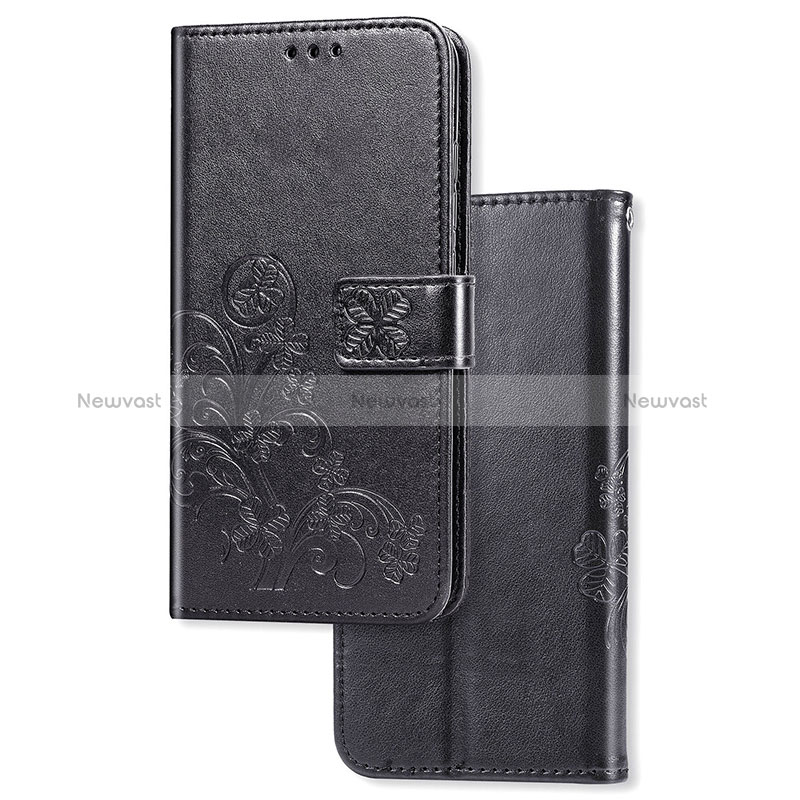 Leather Case Stands Flip Flowers Cover Holder S03D for Huawei P40 Pro Black