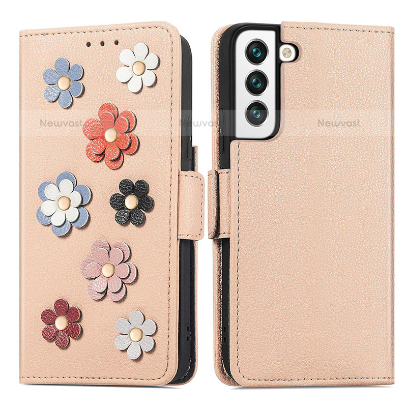 Leather Case Stands Flip Flowers Cover Holder S04D for Samsung Galaxy S21 FE 5G