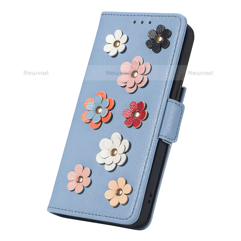 Leather Case Stands Flip Flowers Cover Holder S04D for Samsung Galaxy S22 5G