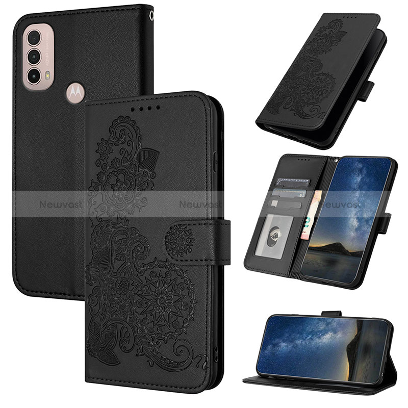 Leather Case Stands Flip Flowers Cover Holder Y01X for Motorola Moto E40