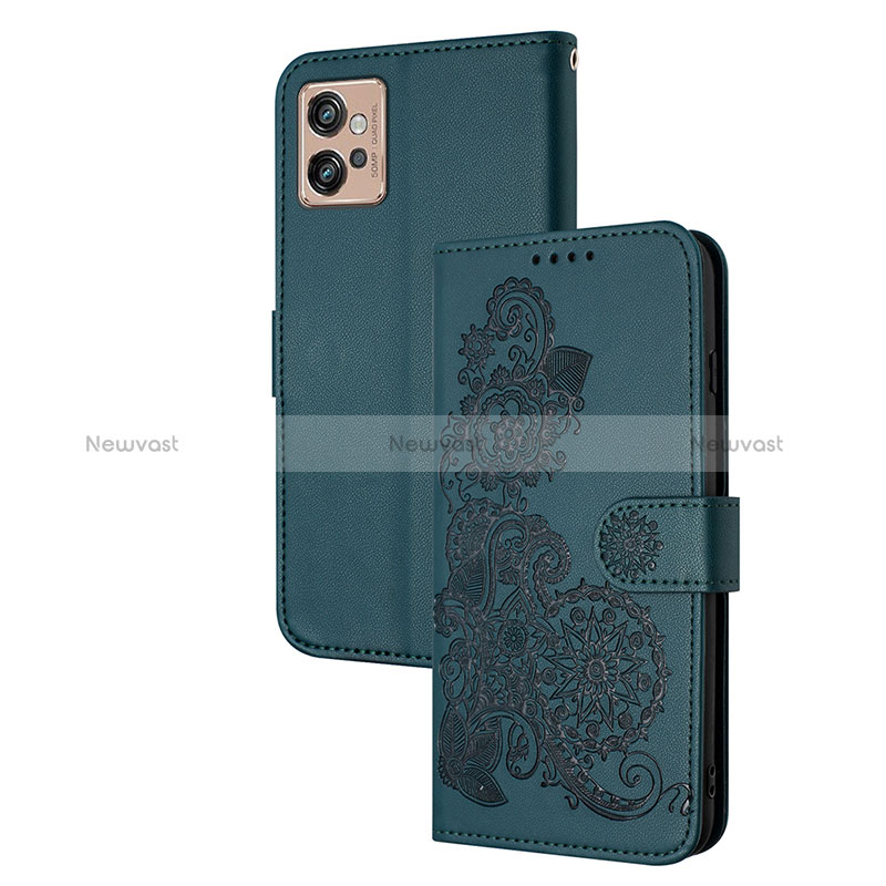 Leather Case Stands Flip Flowers Cover Holder Y01X for Motorola Moto G32