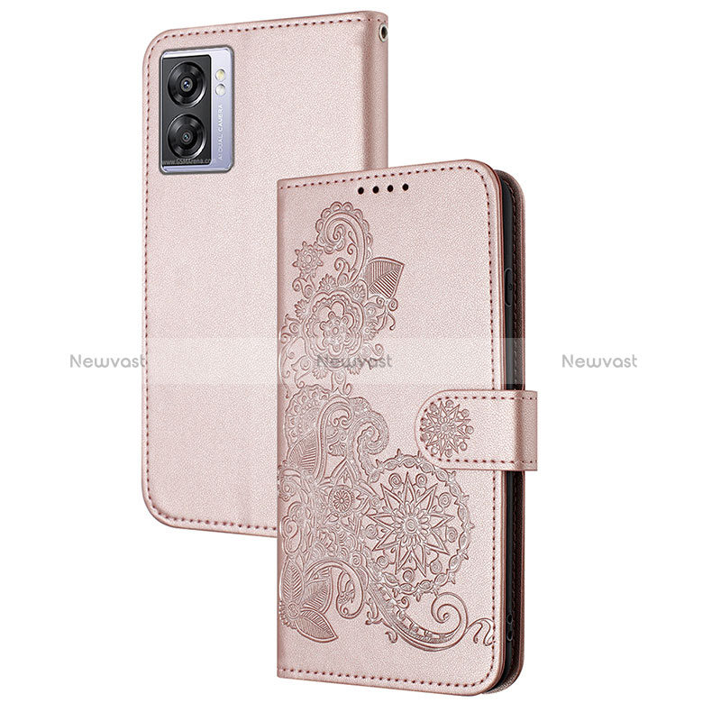 Leather Case Stands Flip Flowers Cover Holder Y01X for OnePlus Nord N300 5G Rose Gold