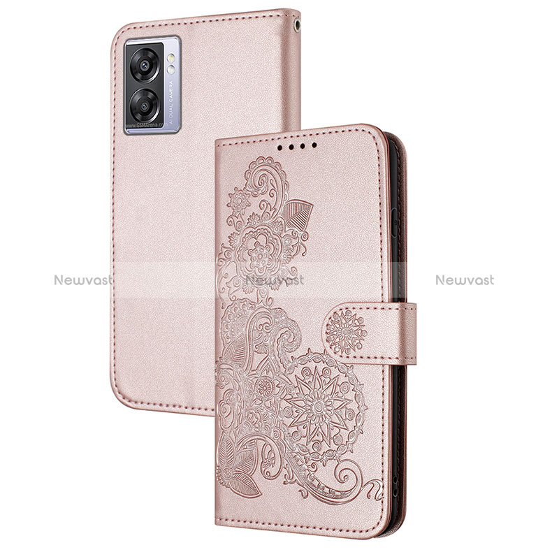 Leather Case Stands Flip Flowers Cover Holder Y01X for Oppo A57 5G