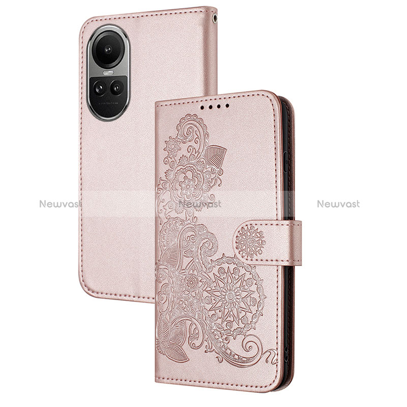Leather Case Stands Flip Flowers Cover Holder Y01X for Oppo Reno10 Pro 5G