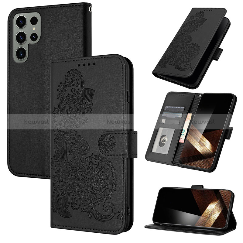 Leather Case Stands Flip Flowers Cover Holder Y01X for Samsung Galaxy S24 Ultra 5G