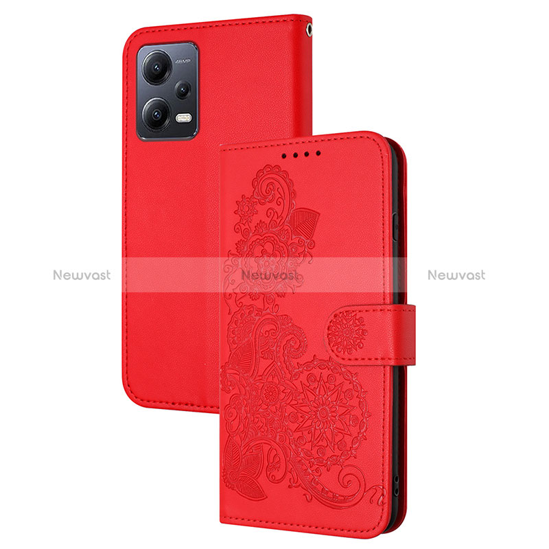Leather Case Stands Flip Flowers Cover Holder Y01X for Xiaomi Redmi Note 12 5G